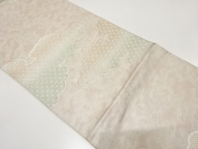 JAPANESE KIMONO / ANTIQUE FUKURO OBI / SILK / WOVEN CLOUD & MESH PATTERN